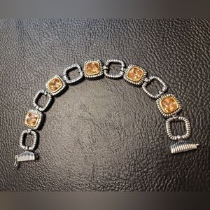 Simulated Yellow Topaz, Square Stations Bracelet - Vintage, Estate.